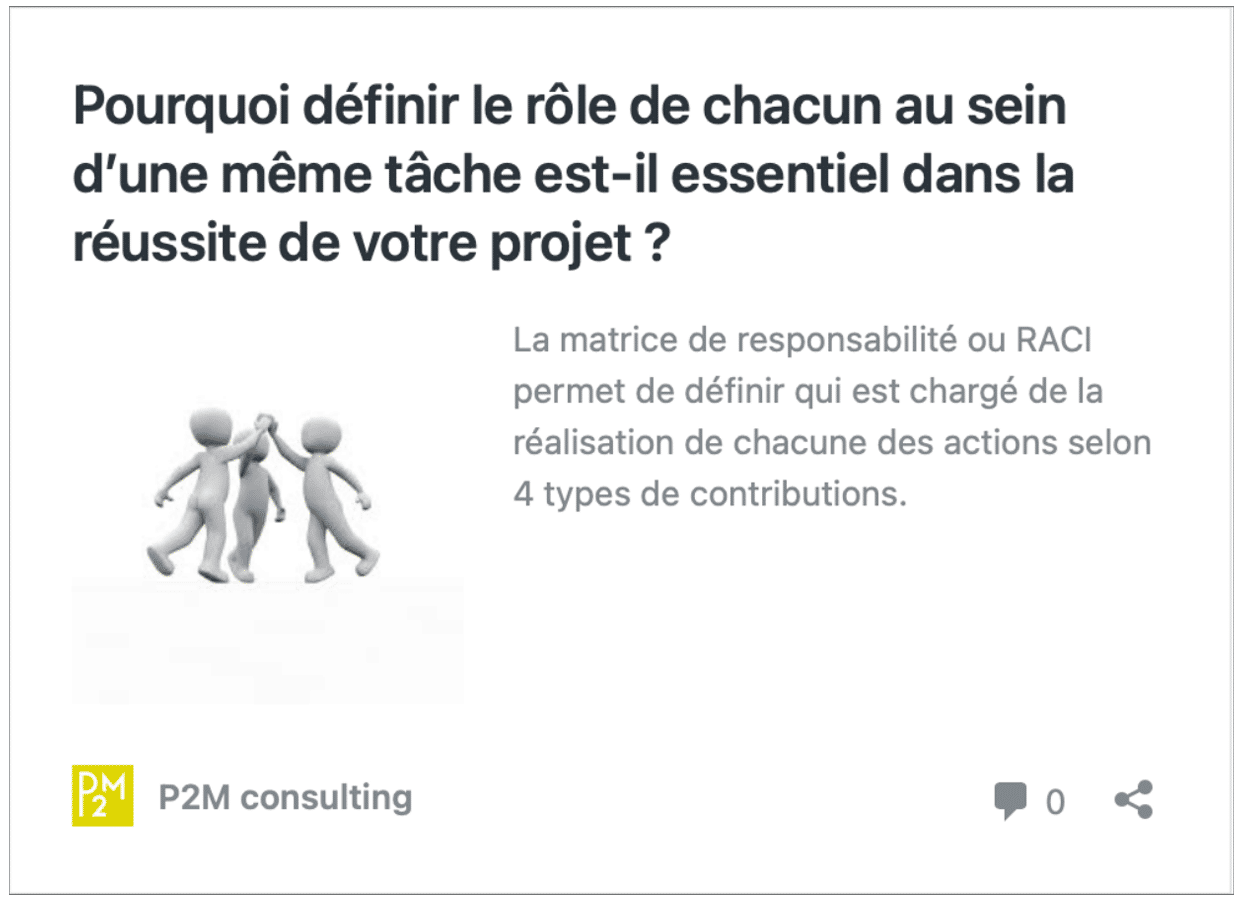 Article du la méthode RACI par P2M