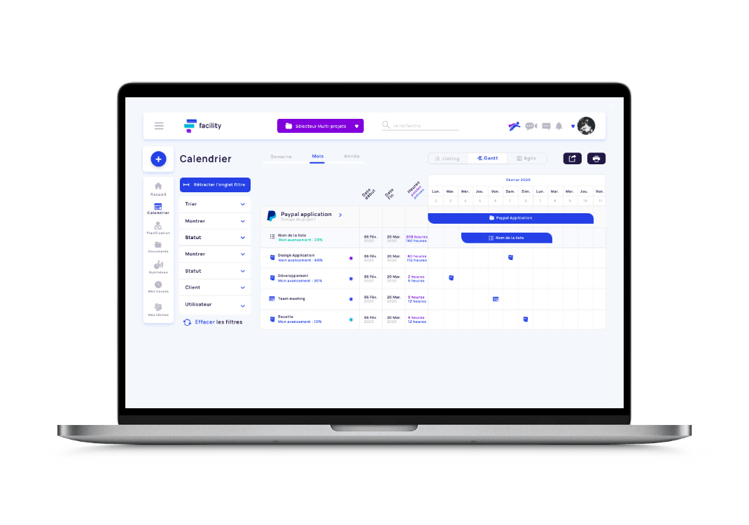 Logiciel gestion de projets avec la vue Gantt : Facility Project